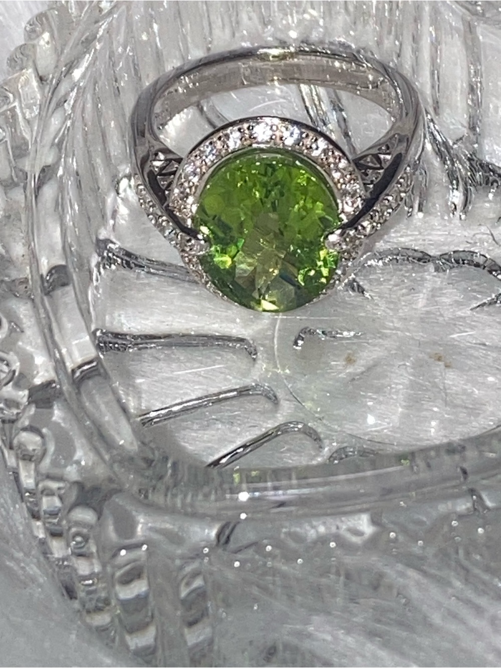 Sterling Silver Ring with Vibrant Green Round Gemstone and Accent Stones